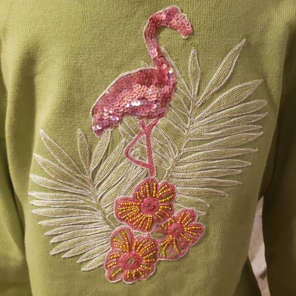 Vintage Susan Bristol Med Cardigan Sweater Hand Embroidered Knit Flamingo Retro - Picture 4 of 7